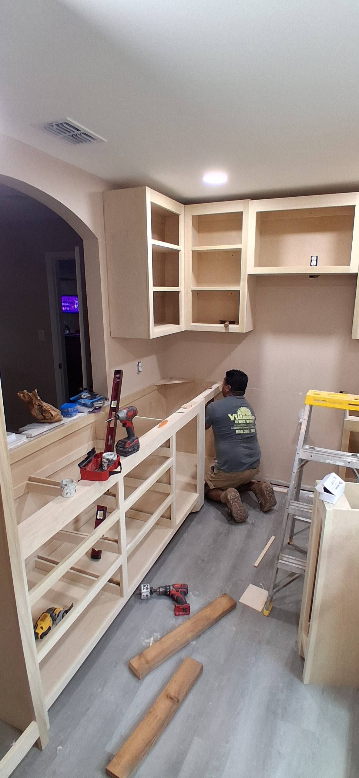 Custom built-in cabinetry under construction